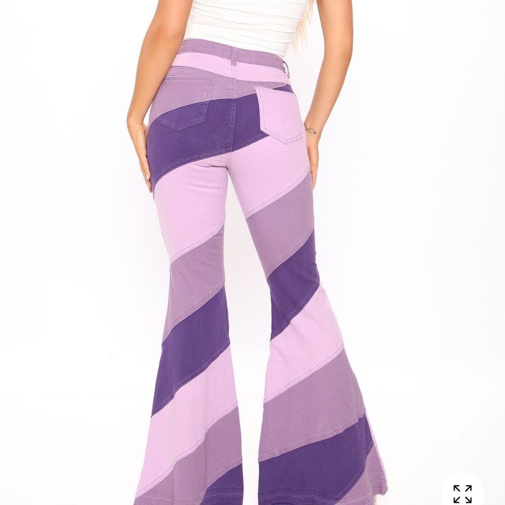 Fashion Nova Out Of Control Patchwork Flare Jeans - Purple/combo Women’s Size 9 - Picture 4 of 9